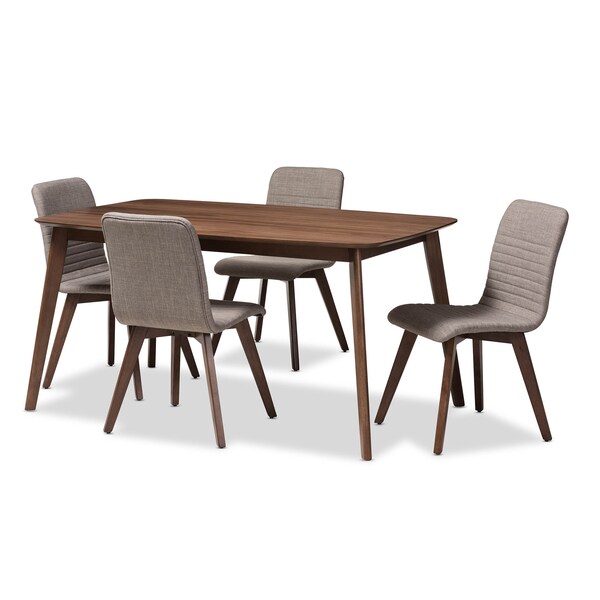 Baxton Studio Sugar Light Grey Upholstered Walnut Wood Finished 5-Piece Dining Set - 144-6795-7946