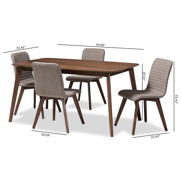 Baxton Studio Sugar Light Grey Upholstered Walnut Wood Finished 5-Piece Dining Set - 144-6795-7946