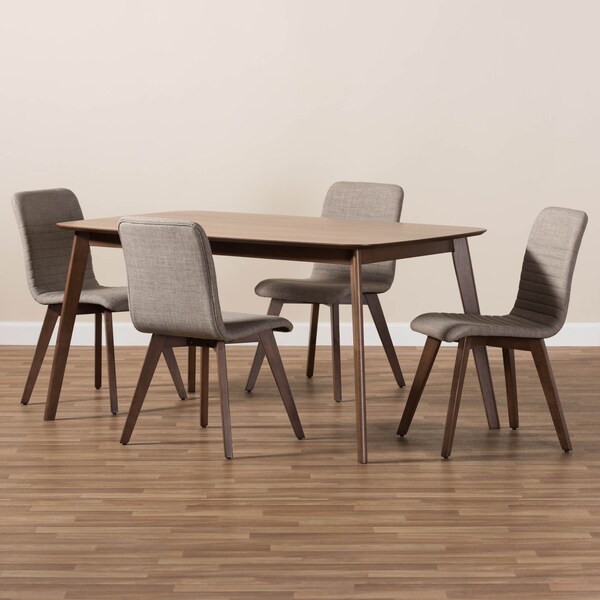 Baxton Studio Sugar Light Grey Upholstered Walnut Wood Finished 5-Piece Dining Set - 144-6795-7946