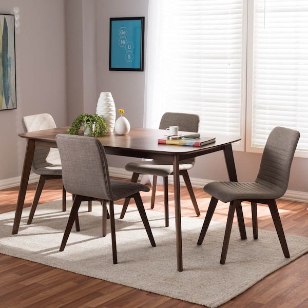 Baxton Studio Sugar Light Grey Upholstered Walnut Wood Finished 5-Piece Dining Set - 144-6795-7946