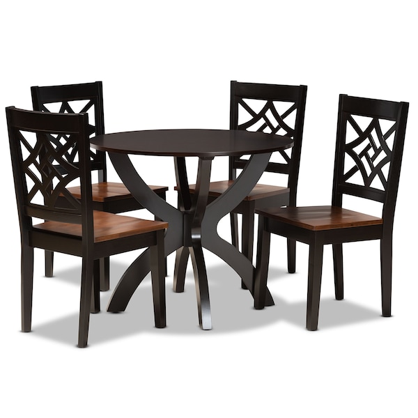 Baxton Studio Anila Modern and Contemporary Two-Tone Dark Brown and Walnut Brown Finished Wood 5-Piece Dining Set - 179-11389-10902-ZORO