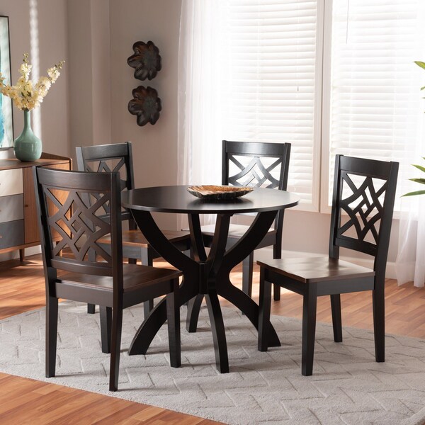 Baxton Studio Anila Modern and Contemporary Two-Tone Dark Brown and Walnut Brown Finished Wood 5-Piece Dining Set - 179-11389-10902-ZORO