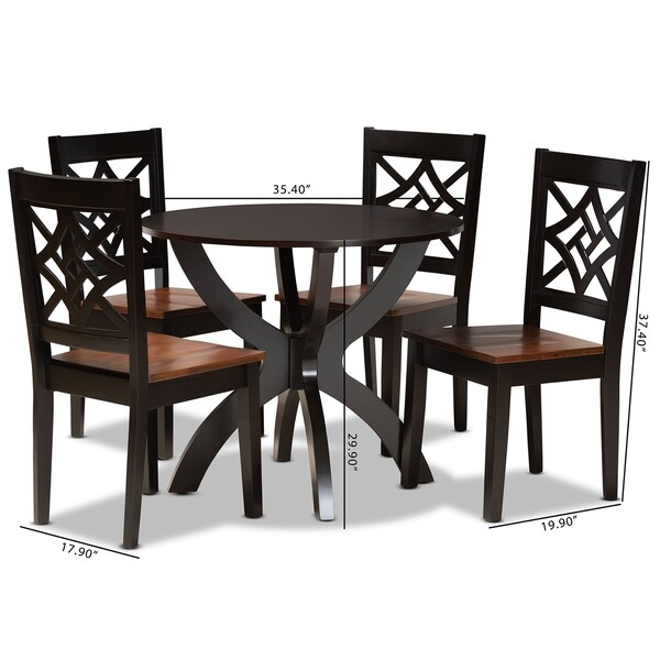 Baxton Studio Anila Modern and Contemporary Two-Tone Dark Brown and Walnut Brown Finished Wood 5-Piece Dining Set - 179-11389-10902-ZORO