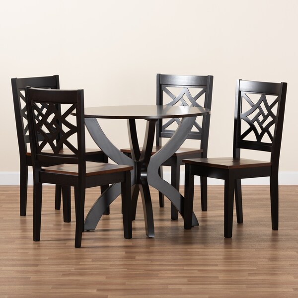 Baxton Studio Anila Modern and Contemporary Two-Tone Dark Brown and Walnut Brown Finished Wood 5-Piece Dining Set - 179-11389-10902-ZORO