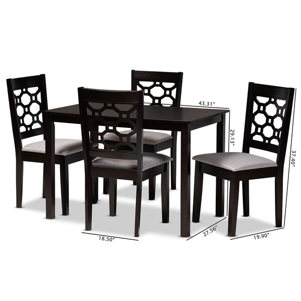 Baxton Studio Henry Grey Upholstered and Dark Brown Finished Wood 5-Piece Dining Set - 171-10949-8026