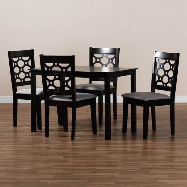Baxton Studio Henry Grey Upholstered and Dark Brown Finished Wood 5-Piece Dining Set - 171-10949-8026