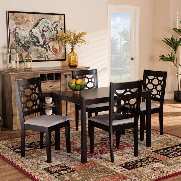 Baxton Studio Henry Grey Upholstered and Dark Brown Finished Wood 5-Piece Dining Set - 171-10949-8026
