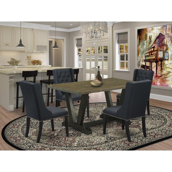 East West Furniture 5 Piece V-Style Dining Table Set - Wire Brush Black - V676FO624-5