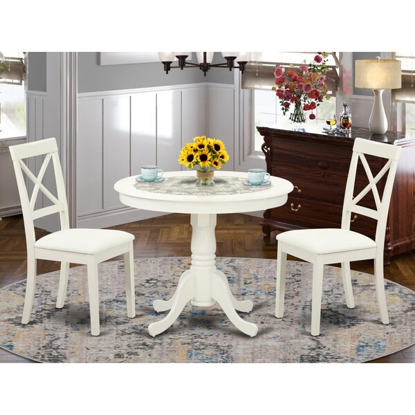 East West Furniture 3 Piece Antique Kitchen Table Set - Linen White - ANBO3-LWH-LC