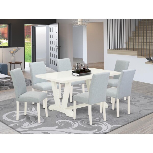 East West Furniture 7 Piece V-Style Dinette Set - Linen White - V026AB015-7