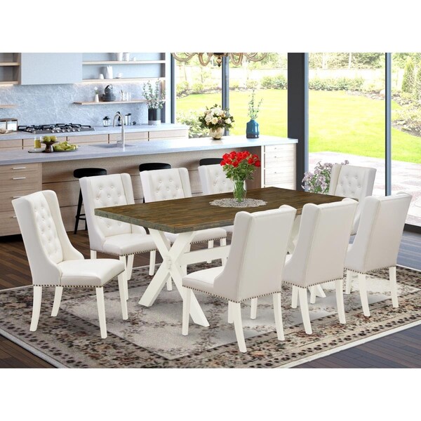 East West Furniture 9 Piece X-Style Dining Room Set - Linen White - X077FO244-9