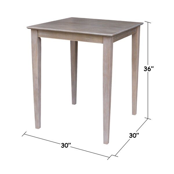 International Concepts Square Solid Wood Top Table, Counter Height, Washed Gray Taupe, 30 in W, 30 in L, 36 in H, Wood - K09-3030-36S