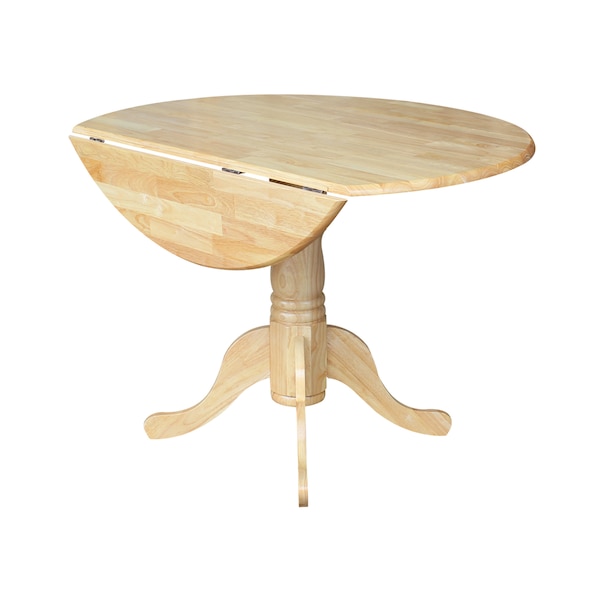 International Concepts Round 42 in Round Dual Drop Leaf Pedestal Table, Natural, 42 in W, 42 in L, 29.5 in H, Wood - T01-42DP