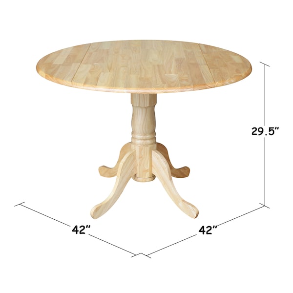 International Concepts Round 42 in Round Dual Drop Leaf Pedestal Table, Natural, 42 in W, 42 in L, 29.5 in H, Wood - T01-42DP