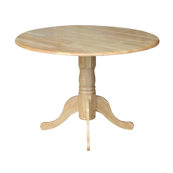 International Concepts Round 42 in Round Dual Drop Leaf Pedestal Table, Natural, 42 in W, 42 in L, 29.5 in H, Wood - T01-42DP