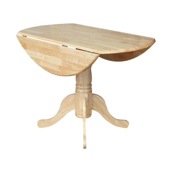 International Concepts Round 42 in Round Dual Drop Leaf Pedestal Table, Natural, 42 in W, 42 in L, 29.5 in H, Wood - T01-42DP