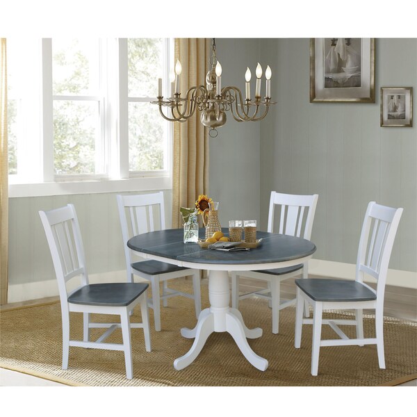 International Concepts Round 36 in Rd Extension Dining Table, 4 San Remo Chairs, White/Heather Gray, 36 in W, 48 in L, Wood - K05-36RXT-C10-4
