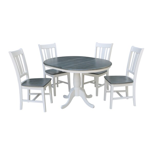 International Concepts Round 36 in Rd Extension Dining Table, 4 San Remo Chairs, White/Heather Gray, 36 in W, 48 in L, Wood - K05-36RXT-C10-4