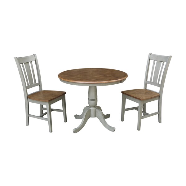 International Concepts Round 36 in Rd Extension Dining Table, 2 San Remo Chairs, Hickory/Stone, 36 in W, 48 in L, 29.3 in H - K41-36RXT-C10-2