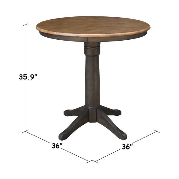 International Concepts Round 36 in Round Top Pedestal Table, 34.9 inH, Hickory/Washed Coal, 36 in W, 36 in L, 35.9 in H - K45-36RT-27B-6B