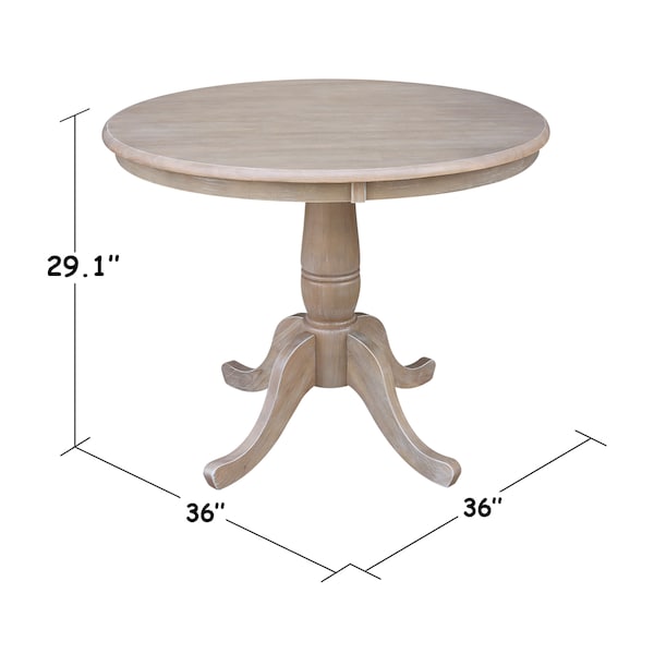 International Concepts Round 36 in Round Top Pedestal Table, 28.9 inH, Washed Gray Taupe, 36 in W, 36 in L, 29.1 in H - K09-36RT