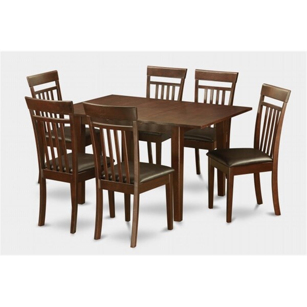 East West Furniture 7 Pc Dining Table 32x60in With 6 Slatted Back Faux Leather Seat Chairs - PSCA7-MAH-LC