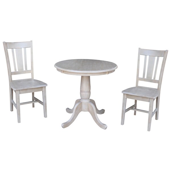International Concepts Round 30 in Rd Top Pedestal Table, 2 San Remo Chairs, Washed Gray Taupe, 30 in W, 30 in L, Wood - K09-30RT-C10-2