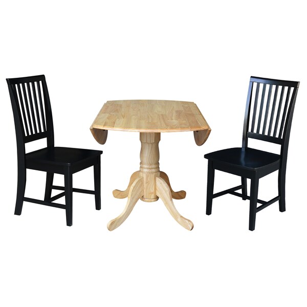 International Concepts 42 in. Dual Drop Leaf Table with 2 Slat Back Dining Chairs - 3 Piece Dining Set - K01-42DP-C46-265P