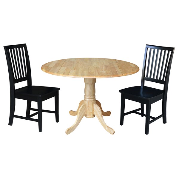 International Concepts 42 in. Dual Drop Leaf Table with 2 Slat Back Dining Chairs - 3 Piece Dining Set - K01-42DP-C46-265P