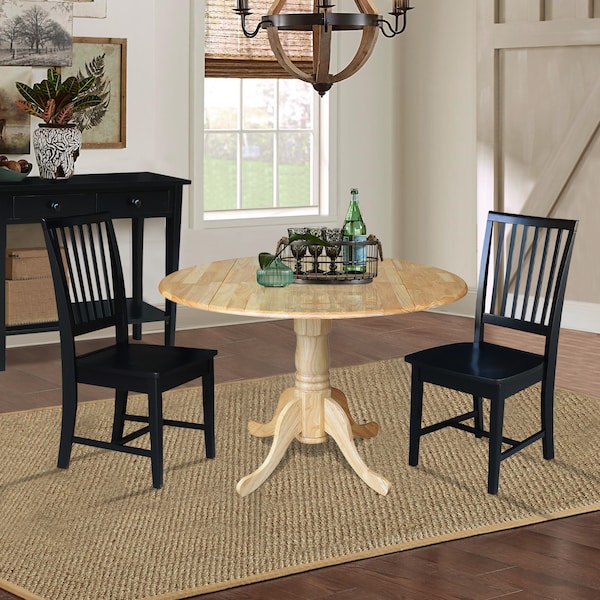 International Concepts 42 in. Dual Drop Leaf Table with 2 Slat Back Dining Chairs - 3 Piece Dining Set - K01-42DP-C46-265P