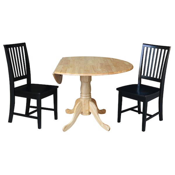 International Concepts 42 in. Dual Drop Leaf Table with 2 Slat Back Dining Chairs - 3 Piece Dining Set - K01-42DP-C46-265P