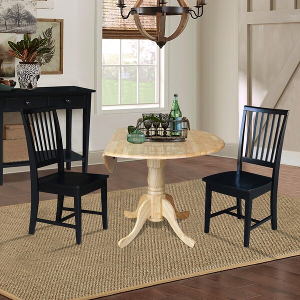 International Concepts 42 in. Dual Drop Leaf Table with 2 Slat Back Dining Chairs - 3 Piece Dining Set - K01-42DP-C46-265P