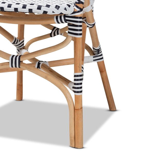 Baxton Studio Naila Classic French Black and White Plastic and Natural Brown Rattan 5-Piece Dining Set - 210-12697-12699