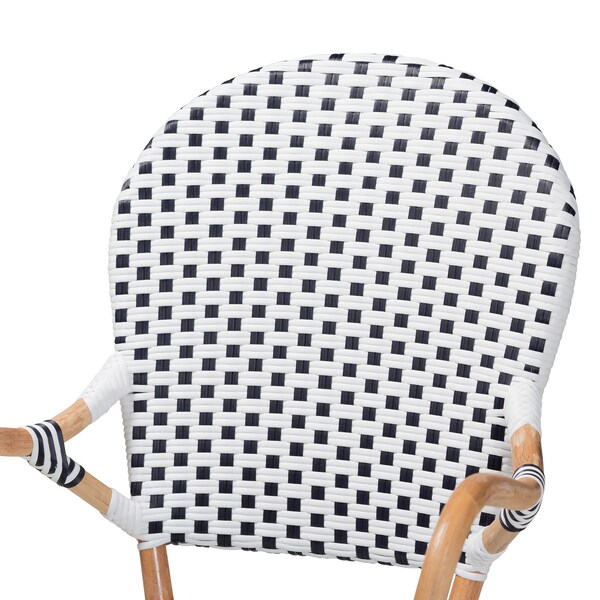 Baxton Studio Naila Classic French Black and White Plastic and Natural Brown Rattan 5-Piece Dining Set - 210-12697-12699