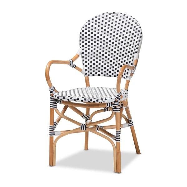 Baxton Studio Naila Classic French Black and White Plastic and Natural Brown Rattan 5-Piece Dining Set - 210-12697-12699