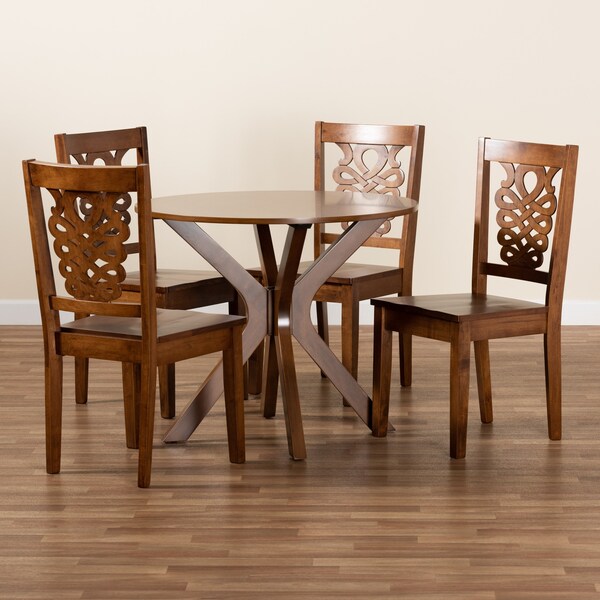 Baxton Studio Liese Modern and Contemporary Transitional Walnut Brown Finished Wood 5-Piece Dining Set - 178-11383-10891-ZORO