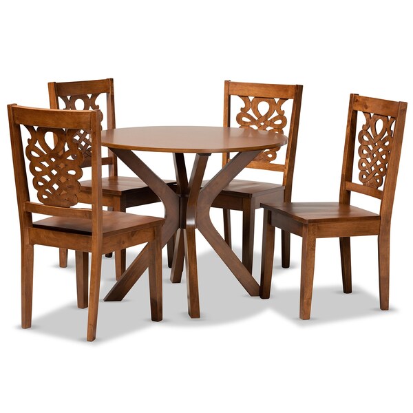 Baxton Studio Liese Modern and Contemporary Transitional Walnut Brown Finished Wood 5-Piece Dining Set - 178-11383-10891-ZORO
