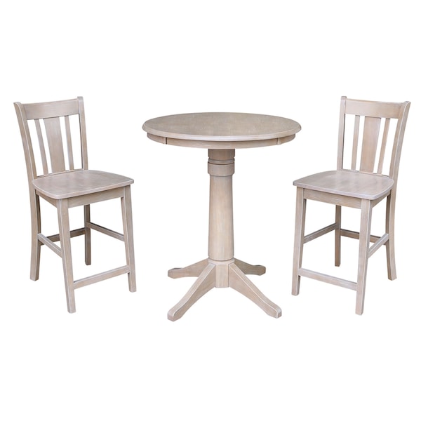 International Concepts Round 30 in Rd Ped Gathering Ht Table, 2 San Remo Counter Ht Stools, Gray Taupe, 30 in W, 30 in L - K09-30RT-27B-6B-S102-2