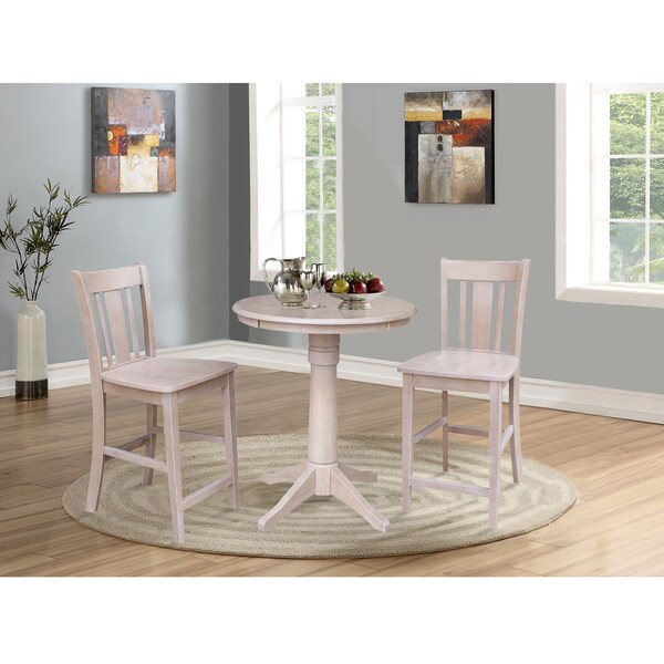 International Concepts Round 30 in Rd Ped Gathering Ht Table, 2 San Remo Counter Ht Stools, Gray Taupe, 30 in W, 30 in L - K09-30RT-27B-6B-S102-2