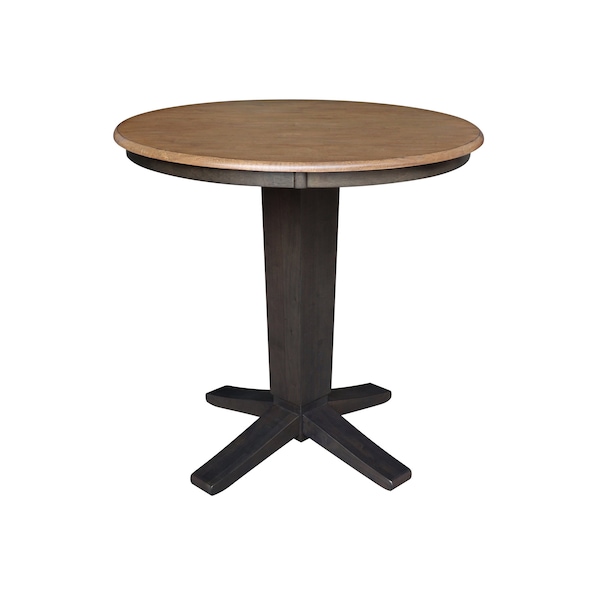 International Concepts 36 in. Solid Wood Round Top Pedestal Dining Table w/4 Counter Height Stools in Hickory/Washed Coal - K45-36RT-23B-S6172-4