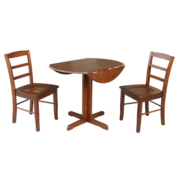 International Concepts Round 36 in Dual Drop Leaf Table with 2 Ladder Back Chairs, Espresso, 36 in W, 36 in L, 30 in H - K581-36RP-C2P