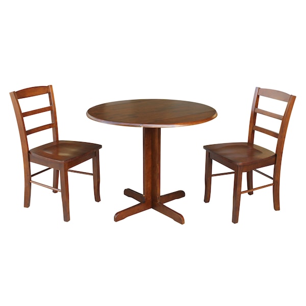 International Concepts Round 36 in Dual Drop Leaf Table with 2 Ladder Back Chairs, Espresso, 36 in W, 36 in L, 30 in H - K581-36RP-C2P