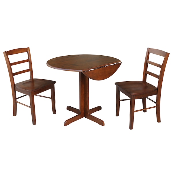 International Concepts Round 36 in Dual Drop Leaf Table with 2 Ladder Back Chairs, Espresso, 36 in W, 36 in L, 30 in H - K581-36RP-C2P