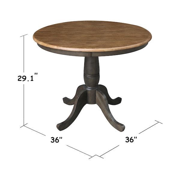 International Concepts Round 36 in Round Top Pedestal Table, 29.1 inH, Hickory/Washed Coal, 36 in W, 36 in L, 29.1 in H - K45-36RT
