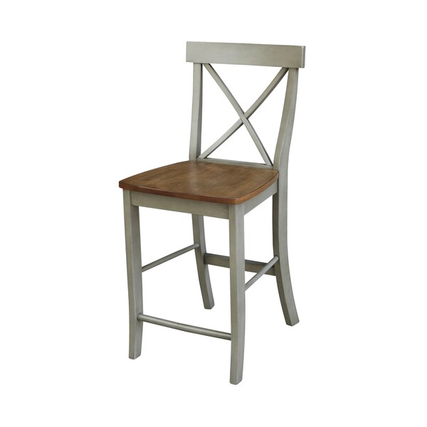 International Concepts Round 36 in Rd Ped Gathering Ht Table, 2 X-Back Counter Ht Stools, Hickory/Stone, 36 in W, 36 in L - K41-36RT-27B-S6132-2