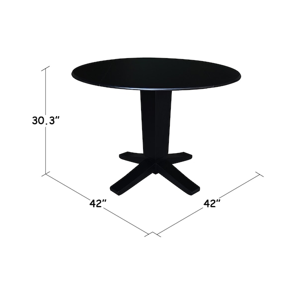 International Concepts 42 in. Solid Wood Round Dual Drop Leaf Dining Pedestal Table - 30.3 in.High in Black - K46-42DPT-23B