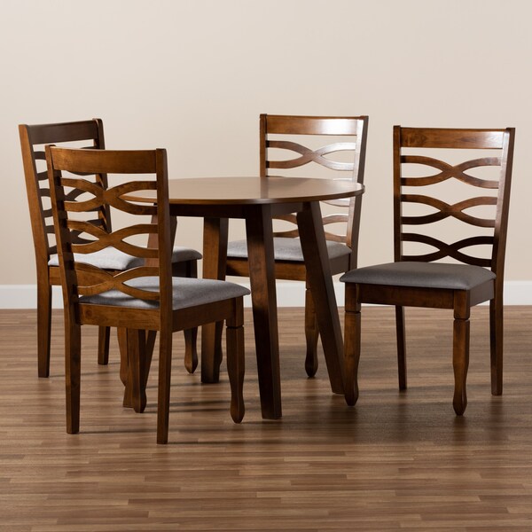 Baxton Studio Darina Modern and Contemporary Grey Fabric and Walnut Brown Finished Wood 5-Piece Dining Set - 174-9883-10895-ZORO
