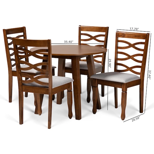 Baxton Studio Darina Modern and Contemporary Grey Fabric and Walnut Brown Finished Wood 5-Piece Dining Set - 174-9883-10895-ZORO