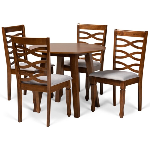 Baxton Studio Darina Modern and Contemporary Grey Fabric and Walnut Brown Finished Wood 5-Piece Dining Set - 174-9883-10895-ZORO