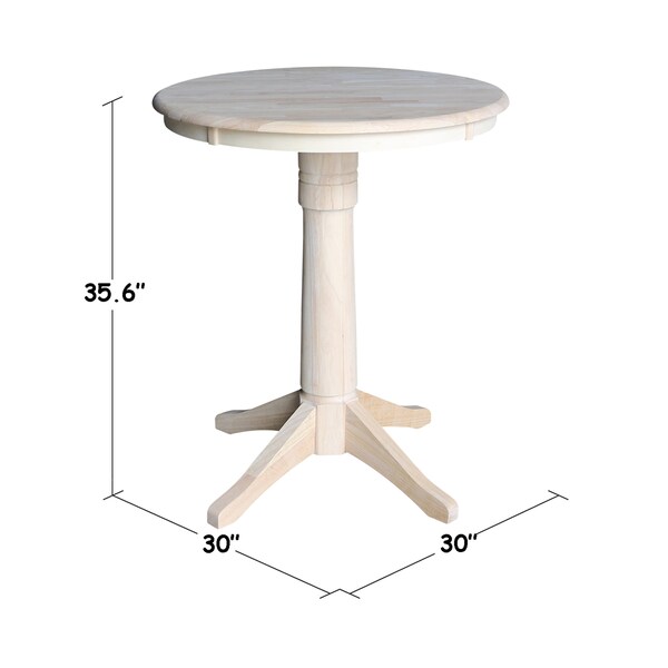 International Concepts Round 30 in Round Top Pedestal Table, 34.9 inH, Unfinished, 30 in W, 30 in L, 35.9 in H, Wood - K-30RT-27B-6B